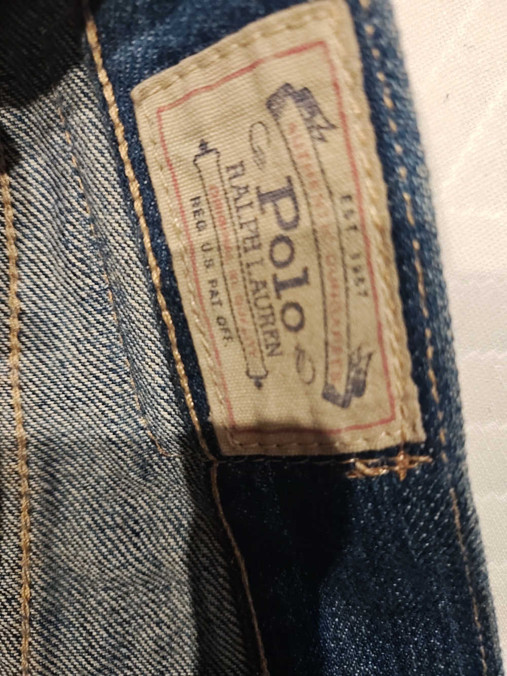 Polo by Ralph Lauren Slim Straight Distressed Blue Jeans with Plaid Patches - Picture 6 of 16